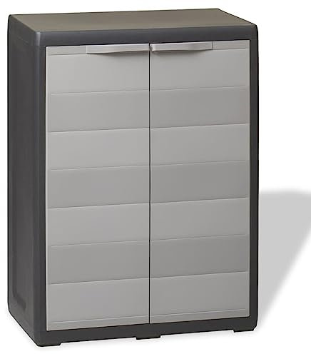 vidaXL Sturdy Garden Storage Cabinet with 1 Ventilated Shelf, Lockable, Compact Design, Black & Grey, Polypropylene, for Patio or Living Room
