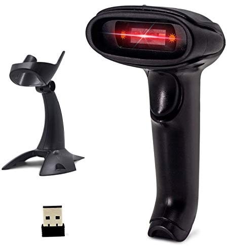 Alacrity 2D 1D QR Wireless Barcode Scanner with stand, 2,4 GHz kabelloser und kabelgebundener USB Freisprech-Barcodeleser mit Ständerfür Industrie, Einzelhandel, Logistik, Lager, 6709DAS.