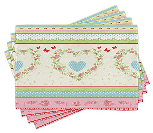 ABAKUHAUS Shabby Flora Platzmatten, Country Rose-Herzen, Waschbare Stoff Esszimmer Küche Tischdekorations Digitaldruck, Rotbraun