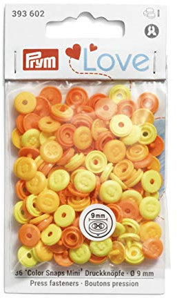 Prym 393602 Love Color Snaps Mini Annähoptik Druckknopf, Kunststoff, hellgelb, gelb, orange, 9 mm