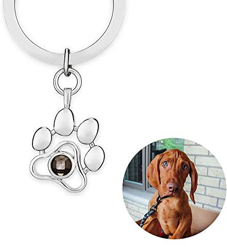 ZLHZW Haustier Gedenk Schlüsselanhänger, Geschenk für Hunde Katzenbesitzer Tierliebhaber, personalisierbarer mit Bild und individuellem Foto, in Erinnerung an geliebte Person, Silber Pfotenabdruck