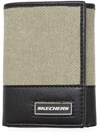 Skechers Herren Passcase RFID Leder Geldbörse mit Klapptasche, Khaki Patch Canvas (dreifach gefaltetes veganes Leder), Einheitsgröße