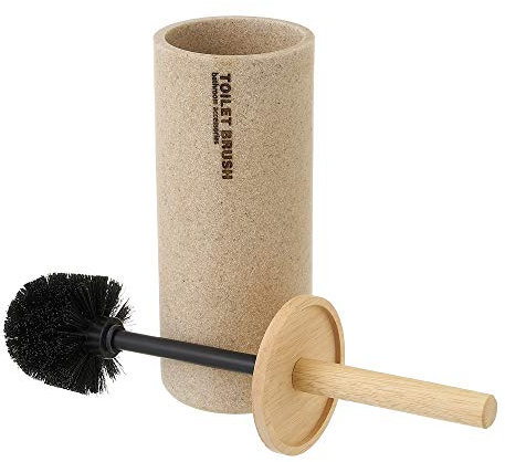LOLAhome Escobilla de Baño Beige de Resina y Madera de Ø 10x38 cm