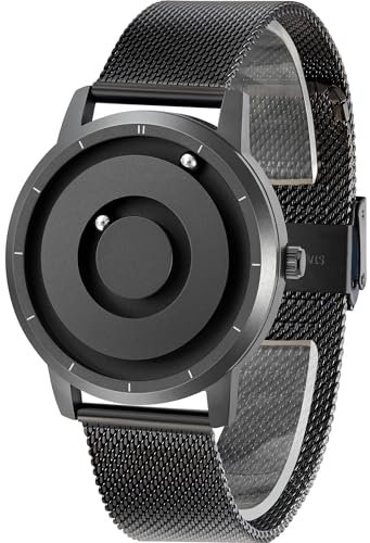 EUTOUR Orologio Uomo Magnetico Moda Semplice Nessun Vetro Cuscinetto a Sfera Quarzo Orologi da Polso da Uomo con Cinturino in Acciaio Inossidabile Nero