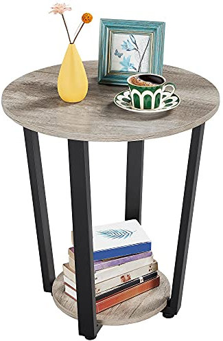Yaheetech Beistelltisch rund, kleinder Couchtisch, Sofatisch mit Metallrahmen, Kaffeetisch für Wohnzimmer, Schlafzimmer, 50 x 50 x 56,5 cm, einfacher Aufbau, Grau