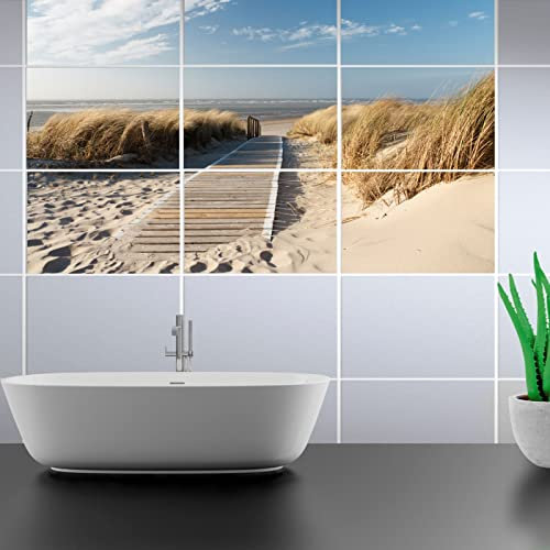 FoLIESEN Fliesenaufkleber - Deko-Bild für Bad, Küche, Badezimmer - Dekoration Fliesen-Bild selbstklebend - Weg zum Strand, Fliese - Bild (BxH):20x25 cm - 80x50 cm / 8-tlg.