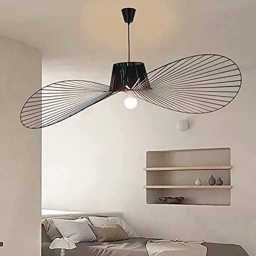 YUXN Suspension Vintage Salon Suspension Lampe Lustre Simple Creative (Hauteur De La Lumière Réglable), Conception De Chapeau De Fibre De Verre + Tissu De Fibre E27 Max 40W (Black, 170cm)