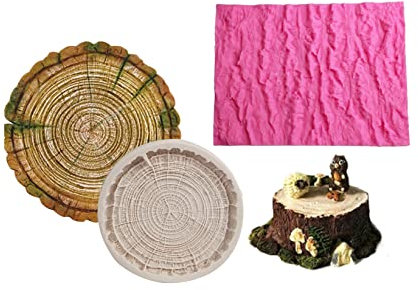 Xidmold 2 Stück Baumstumpf Baumrinden Kuchenform Abdruck Textur Matte Kuchen Fondant Silikonformen Kuchen Rand Dekorieren Werkzeug Hochzeit Holzfäller Kuchen Backwerkzeug