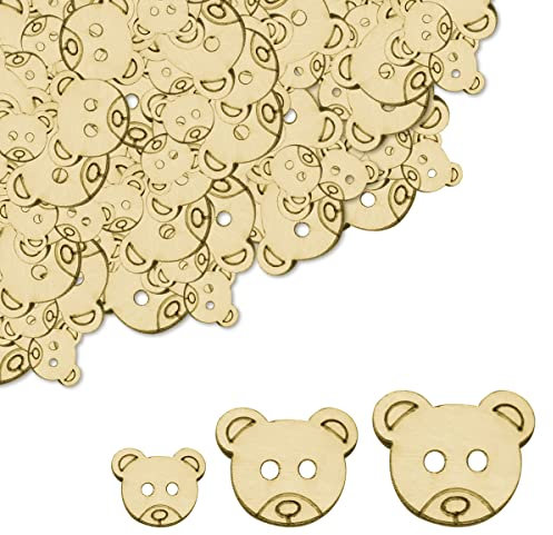 Jagowa 120 Stück Teddybär-Knöpfe, Holz, perfekt zum Basteln, Stricken, Nähen, 1,3 cm, 1,8 cm, 2,1 cm Durchmesser