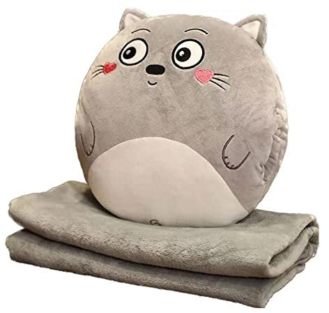 YGMXZL Reisedecke und Kissen mit Bezug,Reisedecke und -Kissen 3 in 1,Nickerchen Kissen Decke Autosofa Rückenlehne Kissen für Kinder und Freunde (Katzen, L)