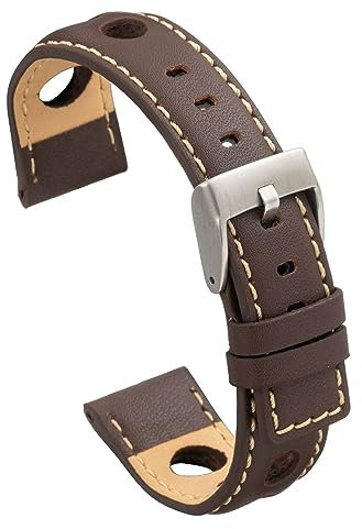 diloy Uhrenarmband Rindsleder perforiert Rallye Racing Stil – Sportliches Design – Größen 20mm 22mm 24mm – Schwarz, Braun, Bordeaux oder Marineblau P355 Dunkelbraun 20mm