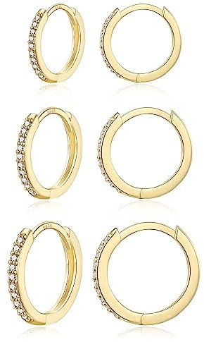 3 Paar Silber Ohrringe Damen 925 Set (6mm/8mm/10mm) Hypoallergen Klein Huggies Creolen Gold mit Zirkonia für Damen Herren Mädchen Kinder Frauen