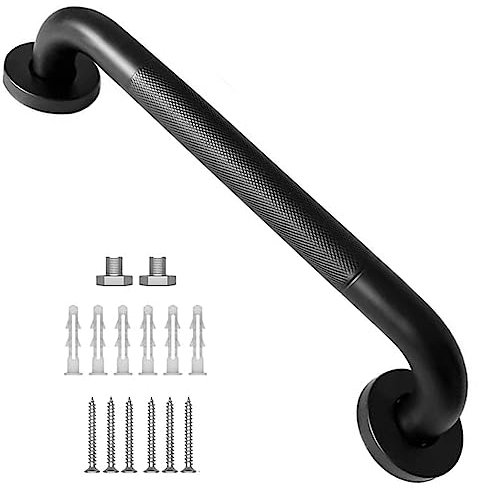 LAOJU Pasamanos de escalera con agarre antideslizante de 30 cm, pasamanos de acero inoxidable con revestimiento negro, mango de baño moleteado para interiores y exteriores, LJHFS1UK