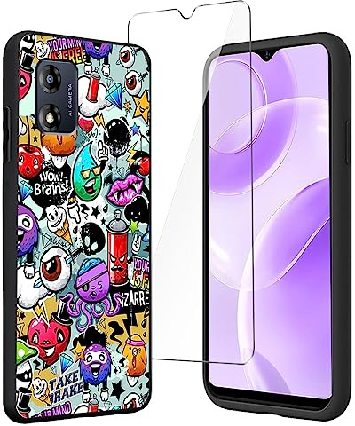 LYZXMY Coque pour Motorola Moto E13 4G (6.5) + Verre trempé écran Film Protecteur - Noir Souple Silicone Étui Protection Housse TPU Case Cover - Monster