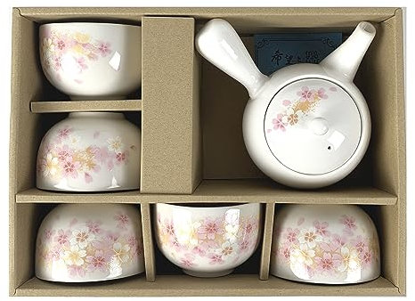JapanBargain 4701 Japanisches Teeservice aus Porzellan Teekanne und Teetasse für Erwachsene, chinesischer asiatischer orientalischer Stil, Kirschblüte, hergestellt in Japan (Sakura)