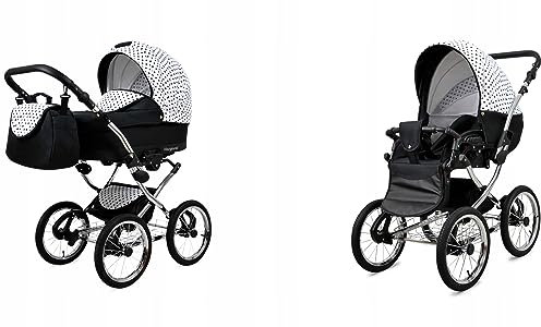 BabyLux® Bambimo Kinderwagen Set 2 in 1 - Margaret Exclusive - incl. Babywanne, Buggy Sportsitz - Kinderwagenset - Kombikinderwagen mit Wickeltasche, Regenschutz, Moskitonetz, Cupholder usw.