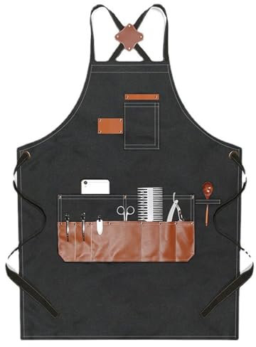 Delantal De Chef Con Bolsillos Para Hombres y Mujeres - Correas Ajustables, Bolsillos Grandes, Para Barbacoa y Peluquería - Negro Con Múltiples Usos