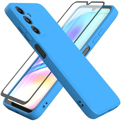 HHUIWIND Coque pour Samsung Galaxy A05s 4G (6.7) avec Verre Trempé écran Protecteur,Housse de Protection Silicone TPU Anti-Scratch Antichoc Bumper Étui Case Cover - Bleu