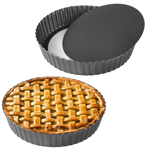 CACAZI Pie Dish 2 Packs Deep Pie Tins 11’’, Non-Stick Tart Pans with Removable Bottom, Carbon Steel Fluted Round Tart Quiche Pie Pans Baking Dish Accessories(27cm)