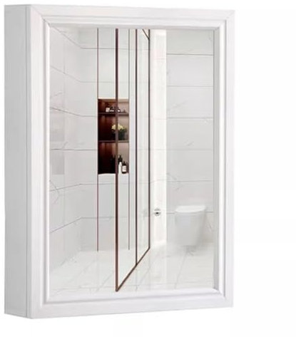 Aluminium-Badezimmerschränke Eintüriger Badezimmerspiegelschrank Aus Space-Aluminiumlegierung Badezimmerschrank Für Kleine Wohnungen (Color : Weiß, S : 40 * 60 * 12cm)