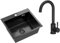 VBChome Lavello da Incasso Acciaio Inox Nero Opaco 50x45 cm con Foro per Rubinetto Lavandino da Cucina con Scarico Sifone e Rubinetto Design Moderno Resistente Facile da Pulire Ampio Spazio di Lavoro