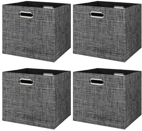 BinWhiz 4 Pack Collapsible Linen Storage Cubes - 33x33x33 cm Fabric Bins for Kallax Shelves, Cabinet, Bookcase, Closet - Versatile Home Organizer Boxes for Decor and Laundry (Black)