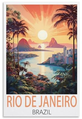 JavoN Rio De Janeiro Brasilien Vintage-Reise-Poster, 60 x 90 cm, Leinwand-Kunst-Poster und Wandkunst, Bilddruck, Schlafzimmer-Dekor