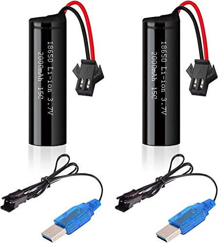 URGENEX 3.7V 2000mah Li-ion Battery 2Pack with 2 USB Chargers SM-2P Plug 15C RC Recgargeble Battery Compatible with DE45 DE42 Remote Control Cars