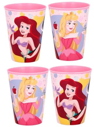 Golddunes 4pc Cups 260ml Cartoon Character Drinking Party Pack, Tumbler Re-Usable Plastic (Pink Princess)
