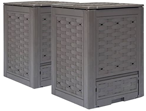 Chaduof Garden Composters 2 pcs Brown 60x60x83 cm 600 L Plastic Rattan,Garden Compost Bins,Garden Composter,Outdoor Compost Eco Storage Bins-278917