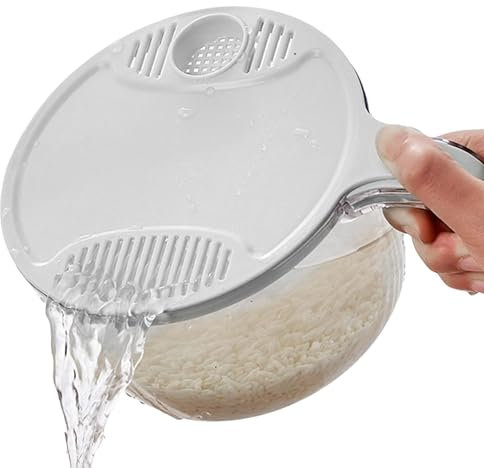 Cuenco de arroz con colador, colador para lavar arroz, frutas y verduras
