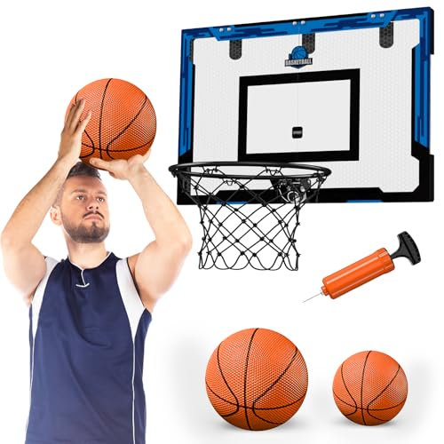 24 x 16 Large Basketball Hoop Indoor, Over Door Basketball Hoop with Sturdy Backboard, Big Basketball Toys Gifts Ideas for Man Kids Teens Adults Boys Girls - Blue
