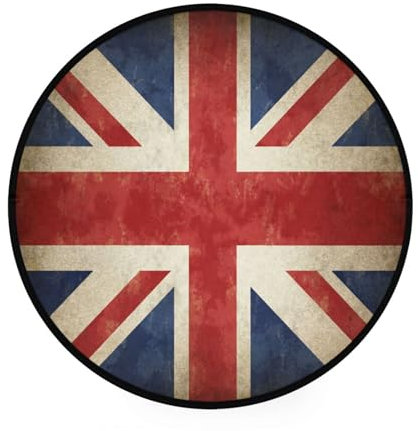 Ksajwzf Tappeto rotondo da 0,9 m con bandiera britannica vintage inglese e bandiera del Regno Unito, tappeto moderno con retro antiscivolo, tappeto da gioco per bambini, per ingresso, soggiorno,