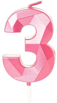 Pink 3 Birthday Candle for Cake Toppers, 3rd Birthday Cake Candle