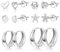 Silber 925 Ohrringe Set für Damen, 6 Paare Kleine Ohrstecker Set Hypoallergen Herz Stern Ohrringe Kleine Zirkon Glitzer Ohrstecker Kleine Dicke Creolen Klobige Huggie Ohrringe für Mehrere Piercings