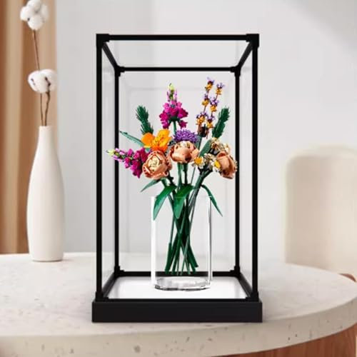Vitrine en acrylique pour Lego 10280 Bouquet de roses - Anti-poussière - En acrylique transparent - Boîte de rangement (modèle non inclus) (base blanche)
