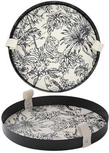 HARLIANGXY Vassoio Portaprofumi Rotondo, Vassoio per Cosmetici con Manico in Pelle, Vassoio Decorativo con Cuscino, Vassoio Organizzatore per Trucco, Vassoio per Bagno, Camera da Letto, Soggiorno