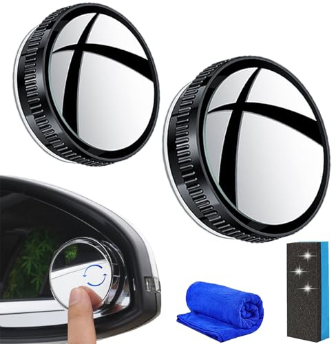 2024 New Suction Cup Car Convex Blind Spot Mirror (1 Set / 2 Pcs), Blind Spot Mirrors, 360° Wide Angle Side Rear View Mirror, 2 Round HD Glass Convex Rear View Mirror for Car SUV and Truck (Black)
