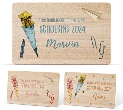 Lilletå ® Personalisiertes Holzbrett Schulkind Eckig (006.03./006.04.) - Individuelles Frühstücksbrettchen mit Hochwertigem UV-Druck für Kinder - Personalisiertes Brettchen, Schneidebrett