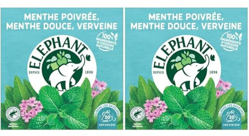 Elephant | Infusion Menthe poivrée, Menthe douce, Verveine | 20 Sachets Pyramid® de tisane | Bien-Etre et Relaxation | 100% ingrédients d'origine naturelle (Lot de 2)