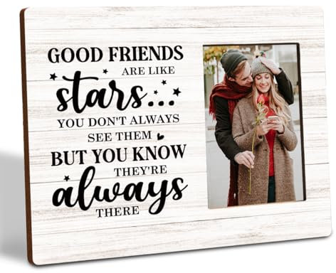 JXZOLQ Freundschafts-Bilderrahmen für Frauen, Good Friends are Like Stars, 25.4 x 20.3 cm, für 10.2 x 15.2 cm Fotos, Rustikal, Holzrahmen, Dekoration, Geschenk