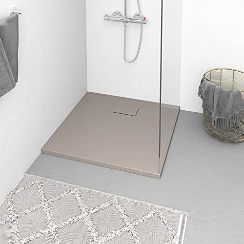 ShGaxin Duschwanne, Lamellenwand, Dusche Komplett, Duschrückwand, Komplettdusche, Duschkabine, Duschtasse, Begehbare Dusche, SMC Braun 90x90 cm