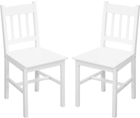 HOMCOM Esszimmerstuhl, 2er Set Küchenstühle, Küchenstuhl, Wohnzimmerstuhl mit Rückenlehne, Essstuhl für Küche, Esszimmer, Kiefernholz, 41 x 46,5 x 85,5 cm, Weiß