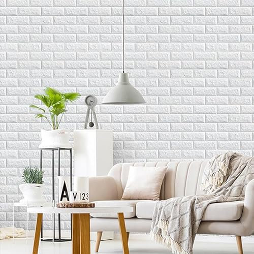 Camiraft White Peel and Stick Wall Panels Self Adhesive Brick Effect Wallpaper 77X70cm 10PCS Removable Wall Tiles 3D Tile Brick Wall Sticker Waterproof PE Foam Panel