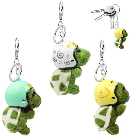3 Stück Plüsch Schildkröten Schlüsselanhänger, Schlüsselanhänger Plüsch,Grün Schildkröte Kuscheltier, Niedlich Cartoon Schildkröten Dekoration mit Helm Für Handy Rucksack Handtasche Auto Dekoration