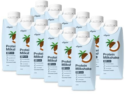 Vilgain Protein Milkshake, 33g protein per serving, Low lactose, milk protein shake, No artificial additives, Sweetened with stevia (12x330ml, Coconut)