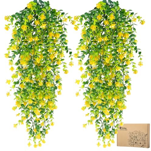 Woltoy 4 Pezzi Fiori Artificiali Cadenti, Piante Finte Cadenti da 65 cm, Fiori Finti da Esterno Reale e anti-UV, Piante Finte da Esterno per Giardino, Soggiorno, Balconi, Cucina