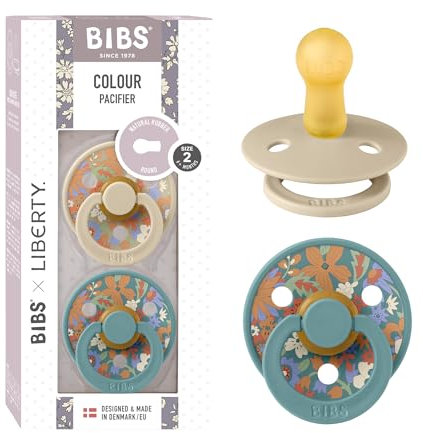 BIBS Colour Liberty Schnuller 2er-Pack, BPA-frei, Kirschform Nippel. Naturkautschuk/Latex, Hergestellt in Dänemark, Größe 2 (6-18 Monate), June Blossom Vanilla Hush Mix