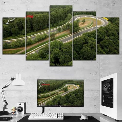 QYYAMDEQ Wandbilder Mit Rahmen 5 Teiliges Leinwandbilder Nurburgring Rally Road Landschaft 5 Platten Poster Wandbild Kunstdrucke Büro Küche Schlafzimmer Wandbilder Wohnzimmer xxl