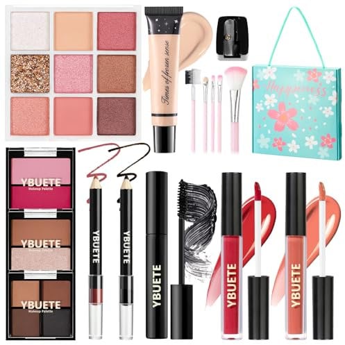 YBUETE Makeup Kit for Teens Girls Women, Travel Portable Makeup Present Set for Beginners & Professionals, Cosmetic Bundle Include Foundation Eyeshadow Palette Lipstick Eyeliner Mascara